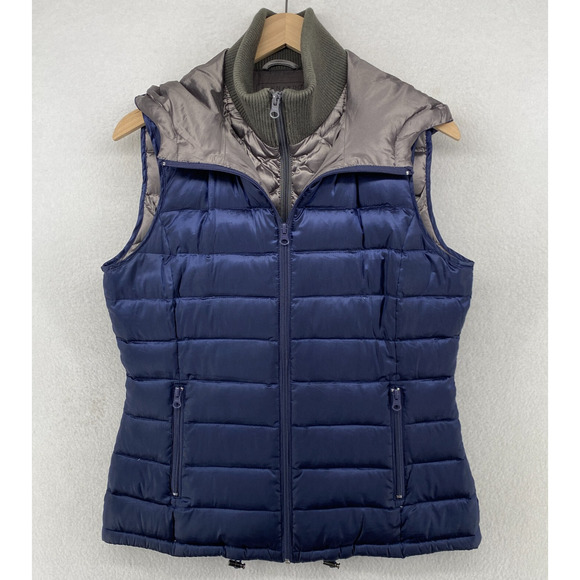 BERNARDO Vest Womens M Goose Down Puffer Quilted Insulated Packable Hoodie Blue - Picture 2 of 15